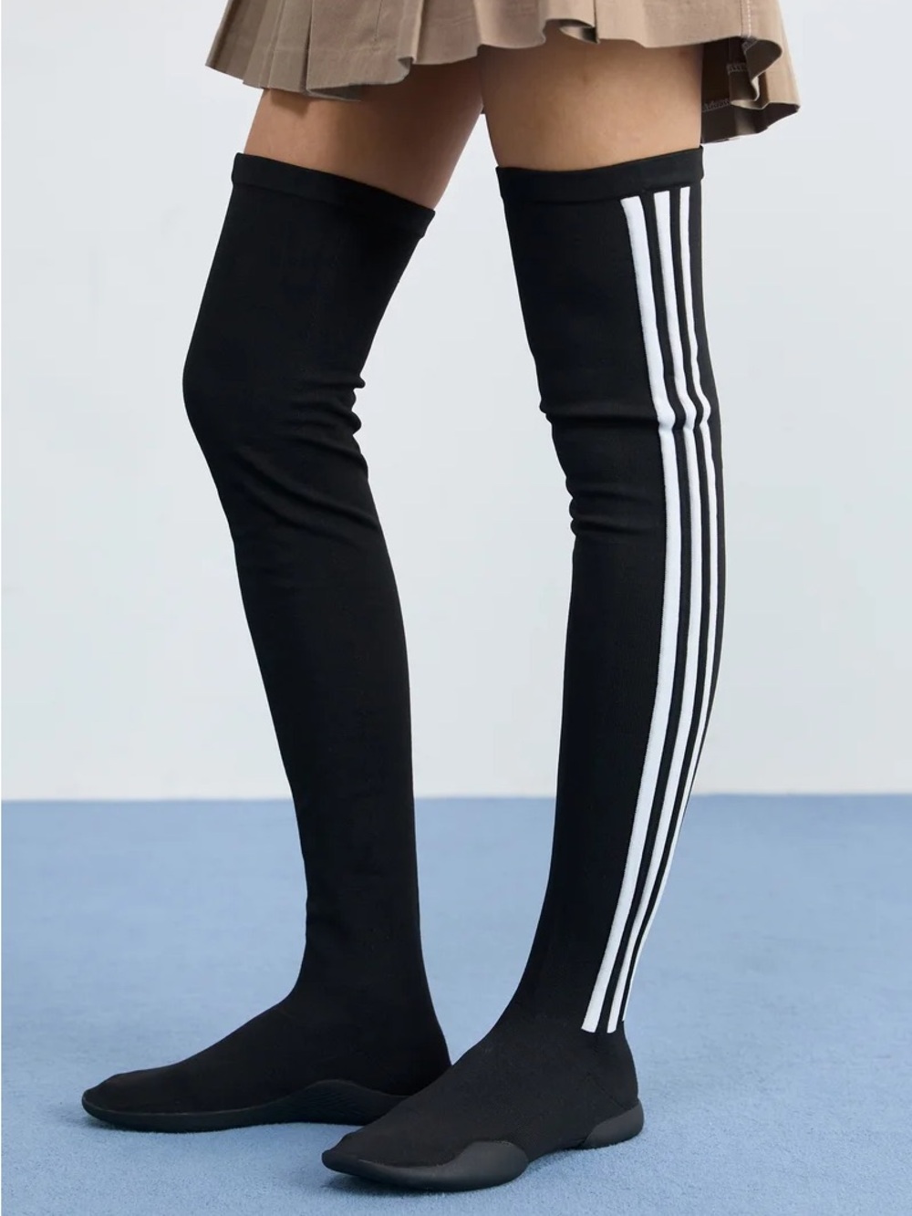adidas Black Over-the-Knee Sock Boots with White Three Stripes